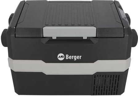 BERGER Tragbare Kompressor Kühlbox 12/24 V | Elektrische Kühlbox ideal für Camping mit Elektronischer Anzeige | Leistungsstarke Kühlung 20L,40L,45L | Perfekt für Reisen bei jedem Wetter (DMC 45 Liter)