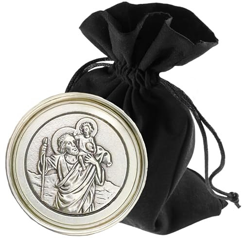 Lunexus Christopherus Auto Magnet Ø3,0 cm - Heiliger Christophorus Auto Plakette - gesegnet - Schutzpatron Autofahrer - Christopherus Auto Medaille - Schutzengel Auto Magnet - Auto Glücksbringer