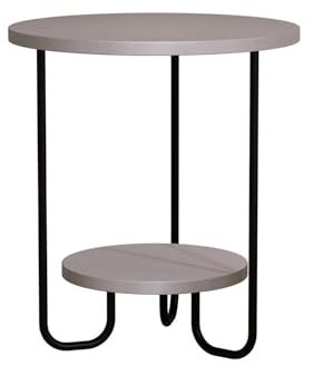 FWStyle Mocha Grey 2 Tier Side Table Black Metal Frame Scratch Resistant - H45 X W40 X D40cm
