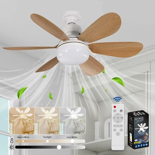 PZCC Ventilateur Plafond, Ventilateur Silencieux Plafond, 40W Lampe Ventilateur Plafond avec Douille E27, 6 Pales, 3 Vitesses, Silencieux, pour Salon, Chambre, Coucher (Grain de bois)