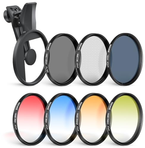 NEEWER 67mm ND Filter Set Kompatibel mit iPhone, 7er Pack, aufsteckbarer CPL Polfilter zirkularer polarisationsfilter+ND32+Sternenlicht+GND (Rot/Orange/Gelb/Blau), Kameraobjektiv Zubehörset, FL-P12