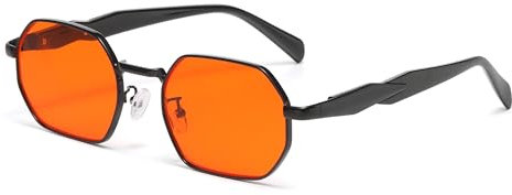 RUNHUIS Retro Hexagon Sonnenbrillen für Herren Damen Vintage Quadratisches Rechteck Metallrahmen Punk Stil Brille (Schwarz/Orange)