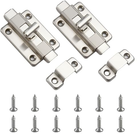 2 Stück Türriegel Edelstahl Schiebeschloss & Riegelschloss (6,6 x 3,5 cm) | Kleiner Schieberiegel, Mit Schrauben, Für Tür, Schuppen, Toilette, Gartentor, Verschlussriegel