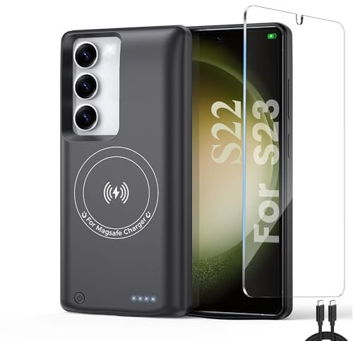 Reale 10000mAh Cover Batteria per Samsung S23/S22, Custodia Batteria -Custodia di Ricarica Wireless Intelligente, Portatile Custodie di Alimentazione, Batteria Esterna Caricabatterie Ricaricabile