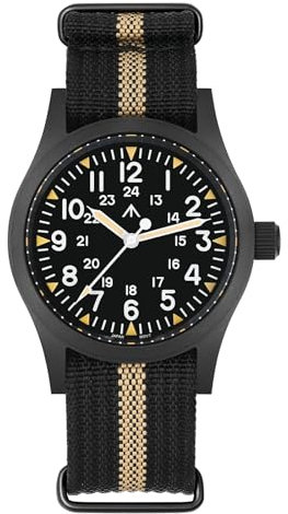 Militado ML05 ML05B 38mm Vintage Felduhren Für Männer, VH31 Schweigende Sekunde/515/Miyota Super 2035 Quarzwerk, Gewölbtes Saphirglas Mit AR-Beschichtung, C3 Super-Leuchtmasse, 100M Wasserdicht