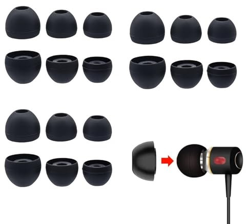 9 Pairs (S/M/L) Soft Silicone earbud tips, comfortable and secure fit replacement earbud tips, suitable for in-ear headphones, ideal for daily use travel gym and more（black）