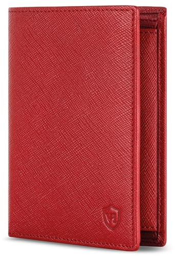 VON HEESEN Leder Geldbörse RFID Schutz I Echtleder Geldbeutel für Damen & Herren I Portemonnaie Brieftasche Wallet Portmonee (Saffiano Rot)