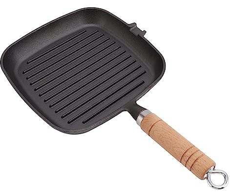 Fyearfly Cast Iron Skillet with Wooden Handle, Nonstick Grill Pan for Meats, Steak, Fish