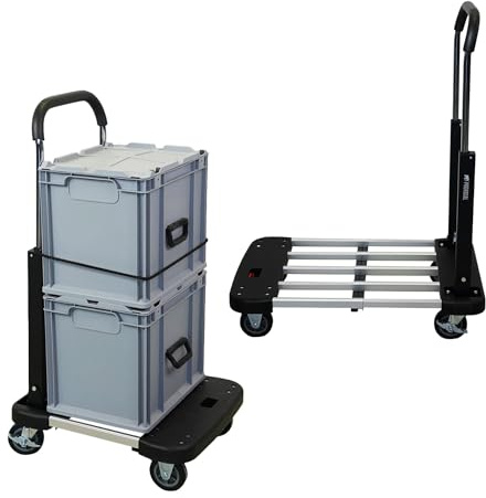 PROREGAL Klappbarer Profi-Transportwagen Taurus 150 | HxBxT 97x46x76cm | Traglast 150kg | Höhenverstellbarer Griff | Plattformwagen Transporthilfe Klappwagen Paketwagen Lagerwagen