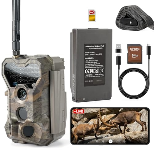 GardePro X70 Pro 4G LTE Wildkamera WLAN mit Live-Streaming und GPS, 7800mAh Akku und 64GB SD Karte, 48MP Wildkamera mit Handyübertragung App, Wildtierkamera mit Bewegungsmelder Nachtsicht