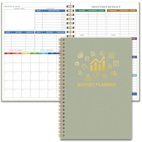 Undated Monthly Budget Planner & Organiser - 14-Month Money Management Notebook with Expense Tracker, Debt Planner & Bill Organiser for Effective Personal Finance (Green)