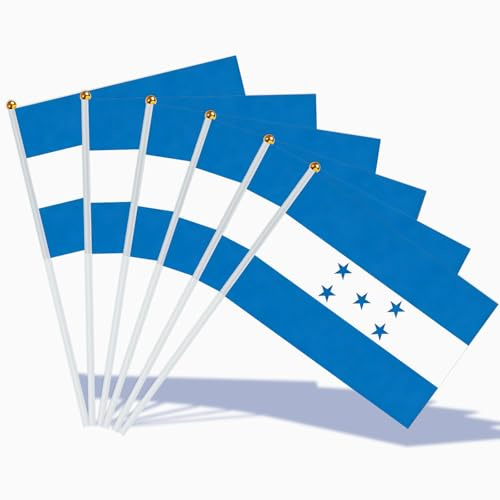 AhfuLife Bandera de Mano Honduras, 15 Piezas Bandera Honduras Pequeña con 30cm Palo para Decoraciones de la Copa Mundial, Eventos Deportivos, Desfile, Día Nacional, Fiesta