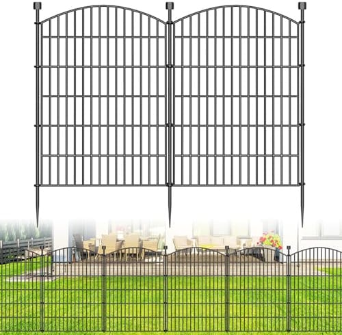 10 Panels No Dig Decorative Garden Fence - 102 cm (H) x 7.2 m (L), Dog Fence Outdoor for Yard，Rustproof Metal Animal Barrier Ground Stakes Fencing for Garden, Patio, Flower Bed