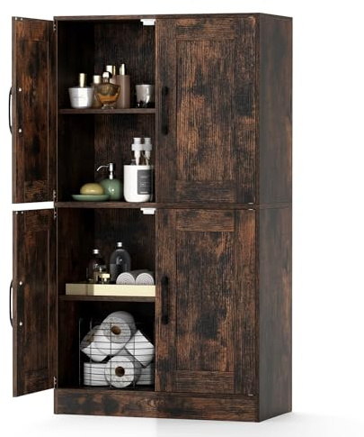 KOMFOTTEU Hoher Küchenschrank mit Türen und verstellbaren Regalen, Buffetschrank mit Kippschutz, Hochschrank für Wohnzimmer, Eingang, 60 x 30 x 110 cm (Braun)