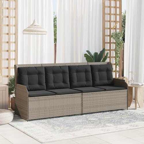 Owoxanthellate Poly-Rattan Liege-Gartenbank 110 x 67 x 95 cm Hellgrau mit Verstellbarer Rückenlehne und wetterfestem Stahlrahmen Modernes Design für Balkon Terrasse Garten