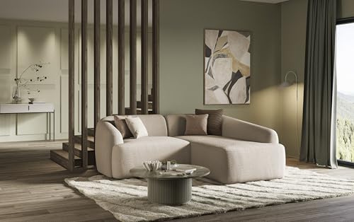 DOMO. collection Ecksofa Parika, L Couch, organische Form, Longchair rechts, klein, 216 x 196 x 81 cm (BxTxH), Taupe