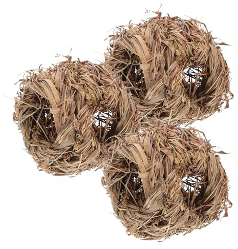 TOBBOMEY Lot de 3 Nids en Paille Naturelle Tressée pour Hamster et Lapin Nain, Cabane de Jeu et Cachette Écologique, D’intérieur Sûr et Solide pour Petits Animaux de Compagnie