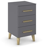 Rauch Möbel ADITIO, Nachttisch, Farbe Grau metallic, Maße 40x72x42 cm | Nachtkommode im Skandi-Design, 3 Schubladen, Soft-Close, Massivholz Griffe und Füße, Schlafzimmer, Jugendzimmer, Gästezimmer