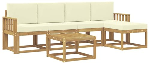 vidaXL Outdoor-Sofagarnitur mit Kissen 6 pcs Weiß und Creme, Garten-Couch, modernes Sofa-Set für draußen, langlebige Möbel, Coole Terrasse, stilvolles Loungen im Freien