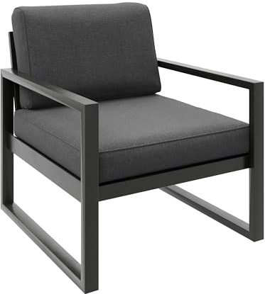 Beautysofa24 Stella Gartenstuhl Metall inkl. Kissen Wetterfest Outdoor Lounge Gartensessel Terrassenstuhl Balkonstuhl Modern für Garten Terrasse Balkon, Graphit