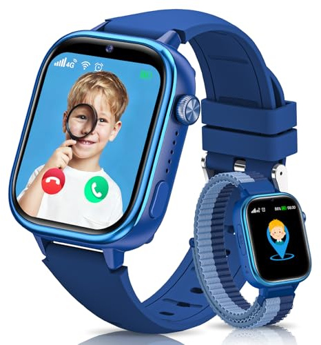 Nuevo 4G Reloj Inteligente Niño con Videollamada & GPS, Smartwatch Niños con SOS, Chat de Voz, Modo Escuela, Podómetro, Despertador, Monitor de Sueño IP68 Impermeable Regalo para Niños Niñas, Azul