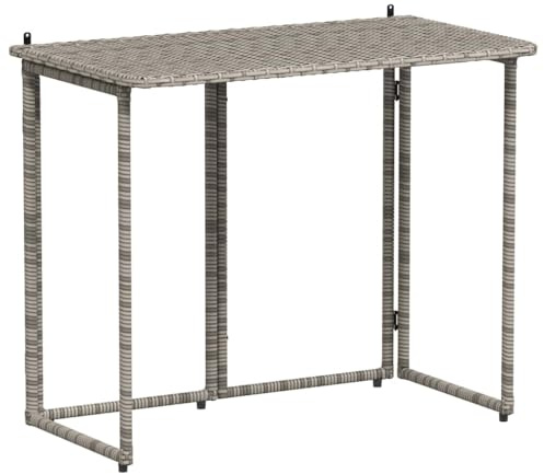 Yisssmeng Gartentisch Klappbar 90x51x75 cm aus Poly-Rattan, Rechteckiger Balkontisch für Terrasse und Garten, Platzsparender Klapptisch mit Stahlrahmen, Wandmontage möglich, Grau