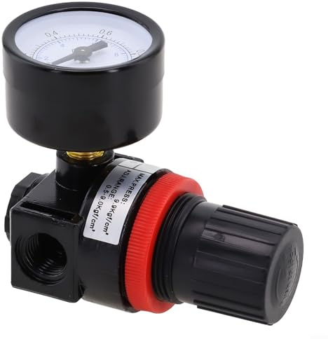 Druckluftregler 1/4 NPT Mit Manometer, Druckminderer Für Kompressor Einstellbar 0,5-8,5 Kgf/cm² (20-100 PSIG), Inkl. Wandhalterung, Schwarz