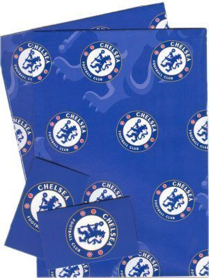 Chelsea FC Offizielles Produkt 2 Bögen Geschenkpapier Plus 2 Geschenkanhänger Geschenkpapier