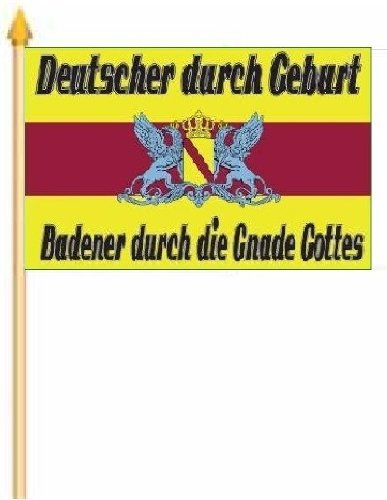 FRIP –Versand Baden Gnade Gottes Stockfahne Flagge Grösse 30x45cm Badische Fahne