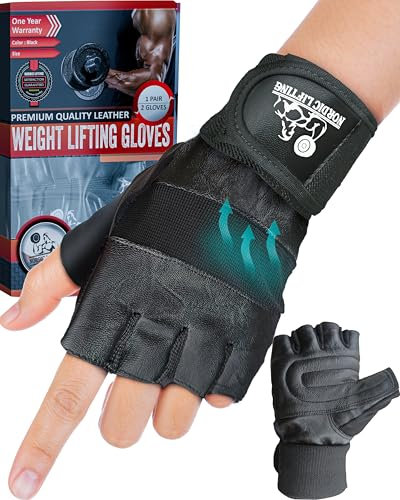 Nordic Lifting Trainings-Handschuhe mit 30cm Handgelenkstütze - Beste für Krafttraining - Geeignet für Herren & Damen - L, Schwarz
