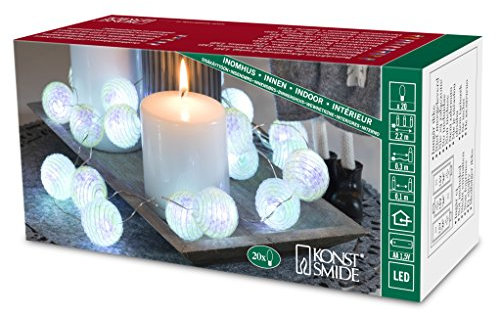 Konstsmide LED Dekolichterkette, Schneebälle, 20 kalt weiße Dioden, batteriebetrieben, Innen, transparentes Kabel, 3 x AA 1.5V (exkl.) - 3166-203