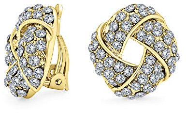 Geflochtene Weiße Klare Kristall Liebesknoten Clip Ohrringe Für Frauen Ohne Durchstochene Ohren Vergoldetes Messing