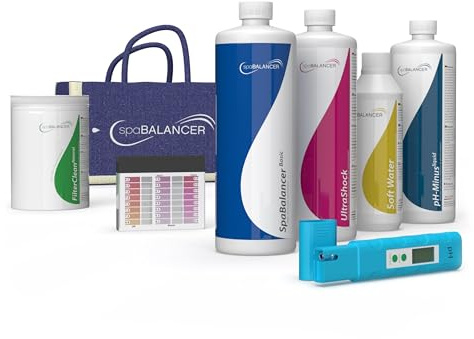 SpaBalancer Whirlpool Starter Set – Komplettes Wasserpflege Set für Whirlpool & Swim Spa – chlorfreie Spa Pflege, UltraShock, pH Minus, FilterClean, Pooltester – Cleverkauf