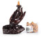 Lachineuse - Fontaine à Encens Main de Bouddha - avec Cônes à Encens - Brule Encens Cascade 17 cm - en Bois - Porte Encens pour Décoration Intérieure - Déco Zen Idée Cadeau Asiatique