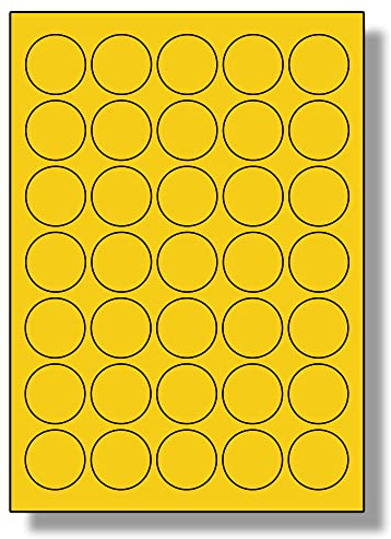 Label Planet® 35 Per Sheet, 5 Sheets (175 Round Yellow Labels). Round Coloured Paper Labels, 37mm Diameter, LP35/37R C.