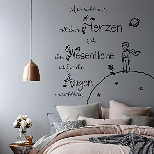 DecalStoreVienna Vinyl Wandtattoo Man Sieht nur mit dem Herzen gut das Wesentliche Der kleine Prinz Zitat Wandsticker Wanddekoration für Schlafzimmer Kinderzimmer Babyzimmer S77