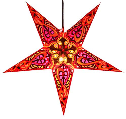 GURU SHOP Faltbarer Advents Leucht Papierstern, Weihnachtsstern 60 cm - Galadriel Rot, Papiersterne 60 cm
