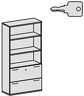 Modulschrank 1. + 2. OH Hängeregistratur mit Zentralverriegelung und Auszugssperre, abschließbar, 3. - 5. OH Regal, 2 Dekor-Einlegeböden, Wandbefestigung erforderlich, 1000x425x1920, Nussbaum/Nussbaum