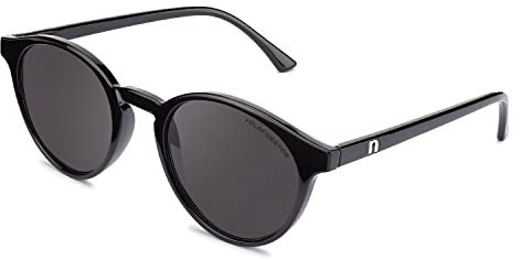 CLANDESTINE - Sonnenbrille Round 12 Black - Schwarze HD Nylon Gläser und Schwarzer Rahmen aus PC - Sonnenbrille für Männer und Damen - Mit Smart Vision Technology - Bessere Sicht, Geringere Blendung