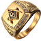 OAKKY Herren Edelstahl Masonic Freimaurer Ring mit Diamanten Biker Symbol Mitglied Band, Gold Größe 54 (17.2)