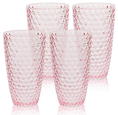 BELLAFORTE Shatterproof Tritan Plastic Tall Tumbler, Set of 4, 19oz - Laguna Beach Drinking Glasses - Unbreakable Tritan Drinking Glasses for Parties - BPA Free - Pink