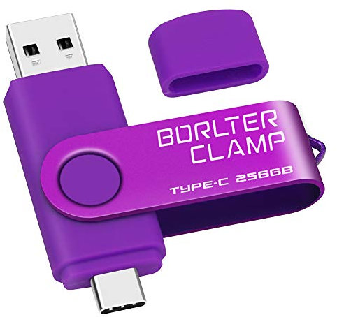 Type C USB Stick 256GB, BorlterClamp 2 in 1 OTG Speicherstick USB 3.0 Doppelanschluss USB C Flash-Laufwerk für Android Smartphone Samsung S10/S9/S8, Huawei, Tablets und Computer (Lila)