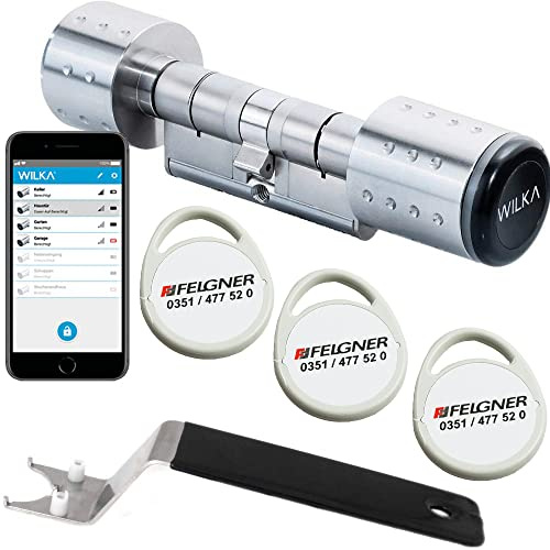 WILKA E204 elektronischer Knaufzylinder easy 2.0 für easyApp - Starterpaket - inkl. 3 Transponder und Montagewerkzeug - 35/60K (K=Knaufseite)