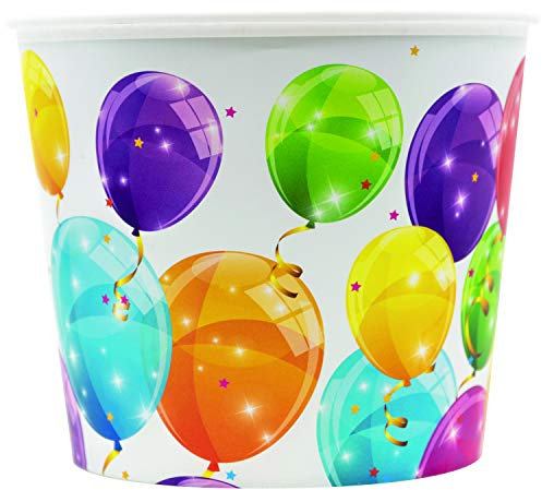 Procos 91637 - Popcorneimer aus Kunststoff, mit Ballon Motiv, 2,2 Liter, Geburtstag, Gartenparty