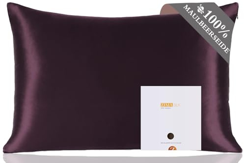 ZIMASILK Funda de Almohada de Seda 19 Momme, 40x60 cm, Púrpura Berenjena | Doble Cara, Suave y Transpirable para Cabello y Piel, Reduce la Fricción, Cierre de Cremallera, 1 Unidad