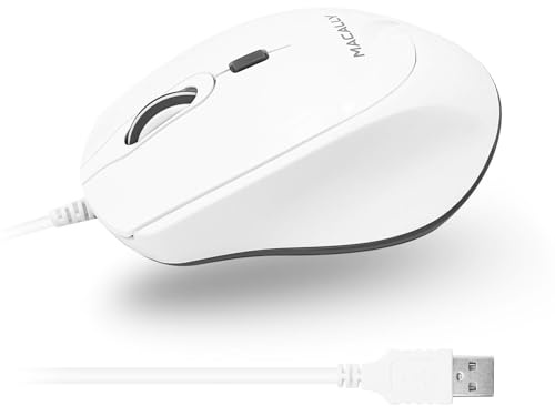 Macally USB Wired Mouse for Mac or PC - Comfortable, Smooth, and Quiet - White USB Mouse Wired with 5ft Cable and 4 DPI - Plug and Play Corded Computer Mouse for Laptop or Office Desktop - White