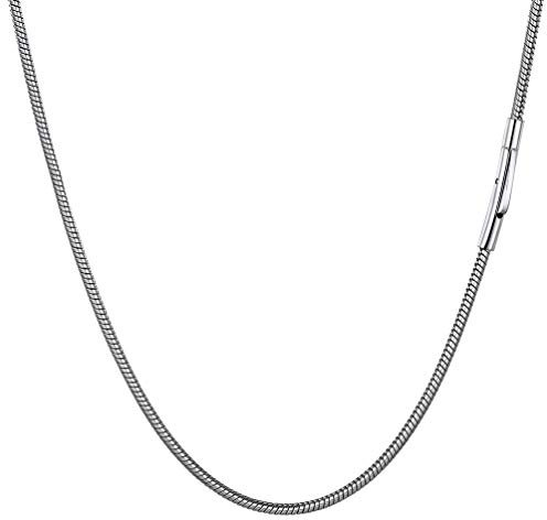 PROSTEEL 2mm runde Schlangenkette für Damen Herren 55cm/22 Edelstahl dünne Halskette Ersatzkette für Anhänger mit Sicherheitsverschluss Unisex Modeschmuck Accessoire