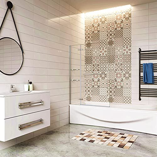 Sopravasca Parete Per Vasca Anta Mobile Con Maniglia Orizzontale Anta Fissa Due Ripiani Ad Angolo Vetro Temperato 120x140cm