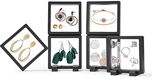 2021 - Cadre flottant 3D pour bijoux, 6 grands présentoirs noirs pour médaillons, bagues, boucles d'oreilles, antioxydation et anti-poussière