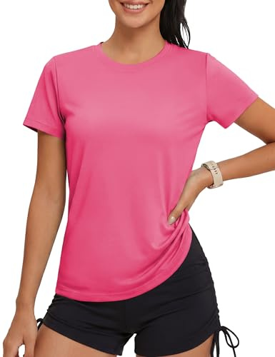 MAGCOMSEN T-shirt d'été léger pour femme - Manches courtes - T-shirt de fitness à séchage rapide - UPF 50+ - Couleur unie - Pour le jogging, la randonnée